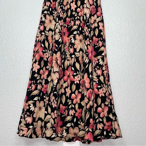 Charter Club Silk Floral Print Round Neck Sleeveless Maxi Dress Black Size 8 - Picture 8 of 9